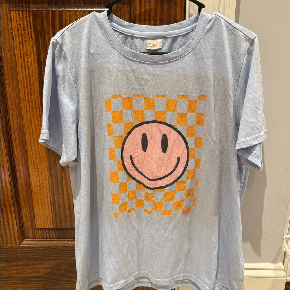 12 Pm By Mon Ami Light Blue Smiley Tee